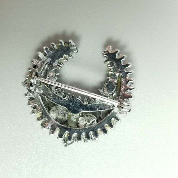 Vintage Rhinestone Crescent Moon Shape Brooch, Silver Tone Lapel Pin, Estate - Picture 4 of 7